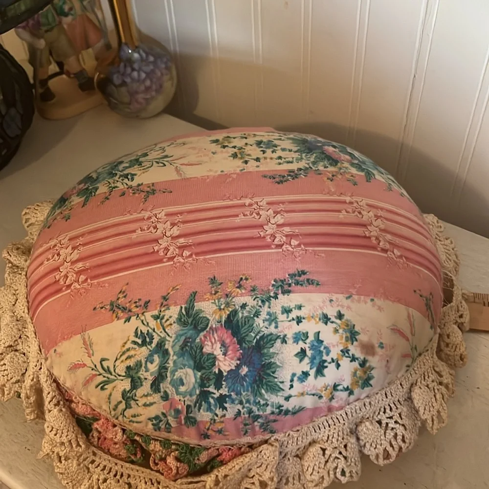 Vintage handmade needlepoint & crocheted throw pillow